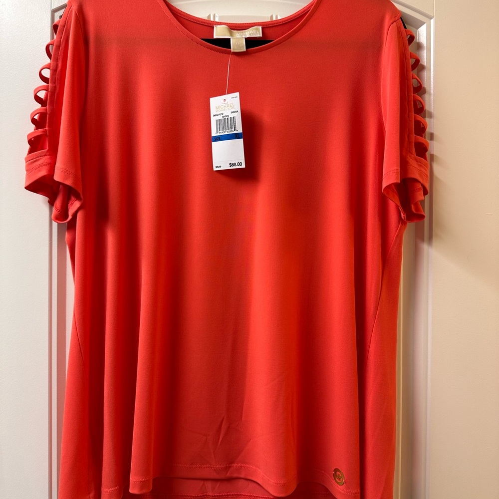 Michael Kors Coral Cutout Short Sleeve Blouse NWT - Picture 2 of 2